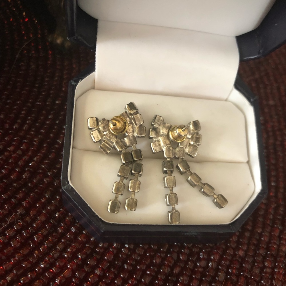 Vintage Dangling Rhinestone Bow Earrings - Picture 3 of 3